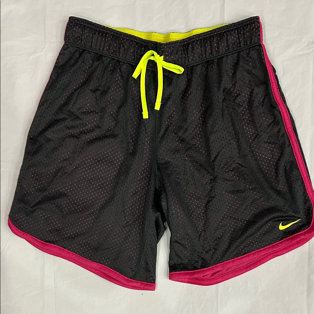 Nike Kids Black Shorts with Pink Trim and Yellow Drawstring